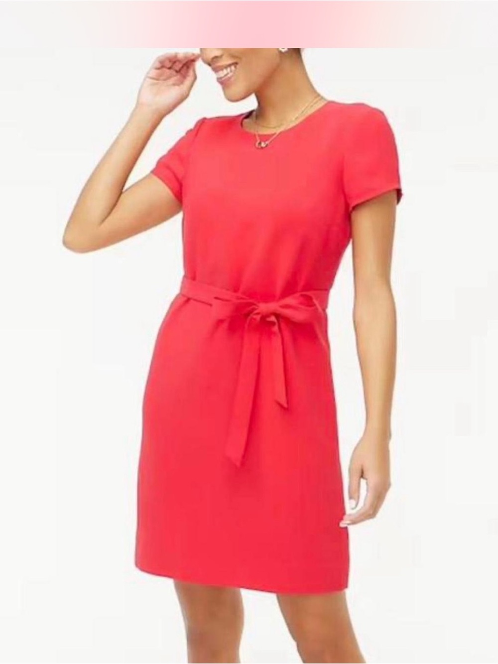 J. Crew sz 4 Coral Tie-Waist Short-Sleeve Dress barbiecore preppy balletcore